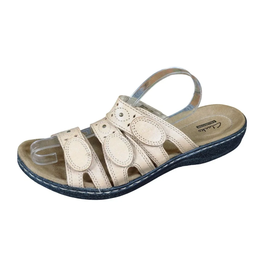 Clarks Leisa Cacti Q Womens Slide Sandals Size 9.5 W Walking Tan Leather